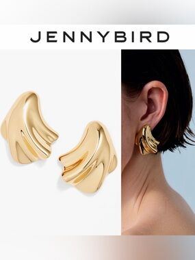 Jenny Bird Lydia Earrings Gold Sculpted Wave NWT $150